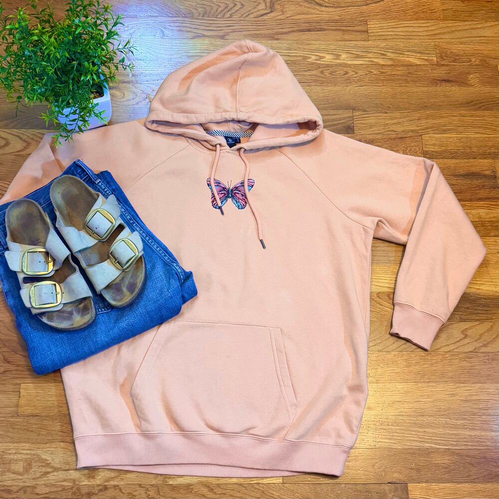 Volcom Women Small 4 6 Butterfly Peach Hoodie Kangaroo Pocket Coconut Casual Y2k